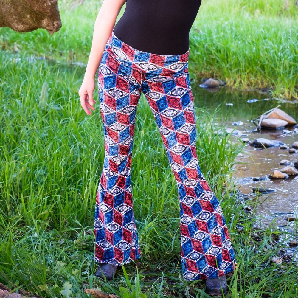 Stealie Velvet Print Bell Bottoms - Warrior Within